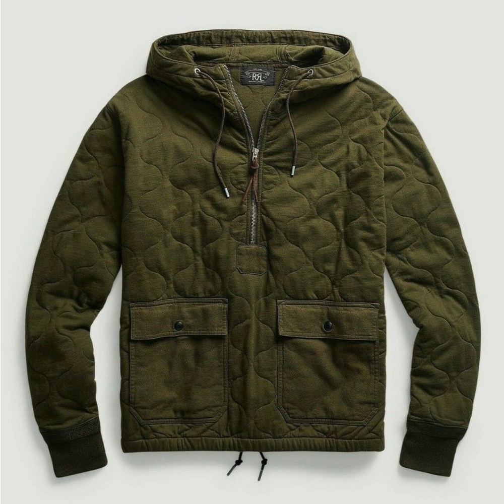 Ralph Lauren Double RL Army Green  Quilted Quarter  Zip Hoodie size L